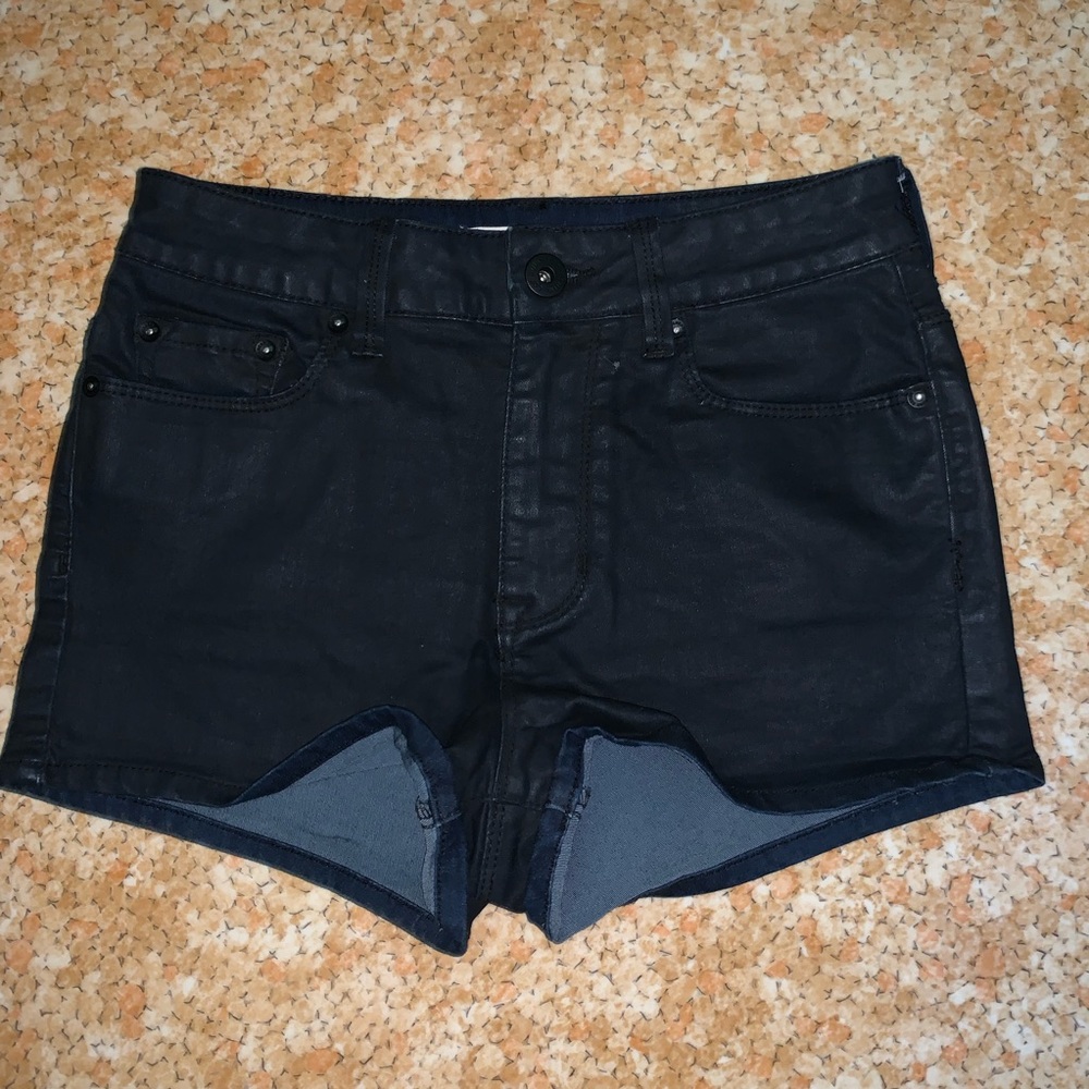 Black coated high rise short shorts